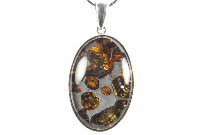 Sericho Pallasite Oval Meteorite Pendant - Sterling Silver #364108